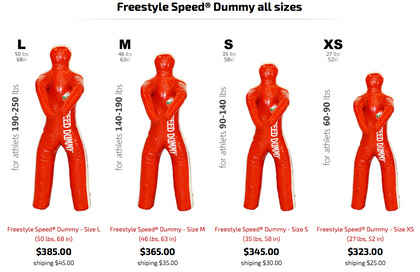 Freestyle Speed Dummies in size order from large to extra small